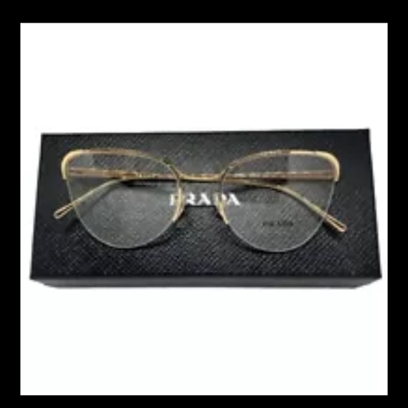 PRADA VPR 60U 5AK-1O1 Gold Authentic 53mm Semi-Rimless Eyeglasses New Women’s - Picture 2 of 9